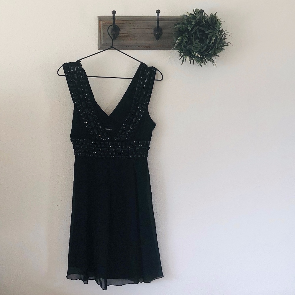 Bebe Black Beaded Silk Formal Dress S